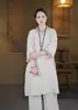 Nuevo Estilo Chino para Mujer Verano Nuevo Retro Manga Siete Estilo Nacional Bordado Algodón Abertura Alta Longitud Media Botón Pipa Top
