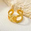 Anillo abierto de acero inoxidable ajustable estilo Ins europeo y americano transfronterizo, chapado en oro de 18k, joyería de anillo circular de líneas cruzadas