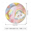 Nova Decoração de Festa com Tema Arco-Íris Rosa Desenho Animado Banner Banners Espirais Pratos de Papel Copos de Papel