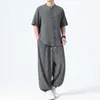 Verano 2026 Delgado Estilo Chino Hombres Retro Traje Tang Chino Talla Grande Holgado Seda de Hielo Manga Corta Camisa Conjunto de Hombre