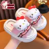 Chinelos de Linho Sanrio Primavera e Outono para Crianças Meninos e Meninas Kuromi Família Algodão e Linho Respirável Mop de Chão para Crianças Indoor