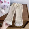 Pantalones Rayados Cálidos con Forro de Felpa para Niñas Otoño Invierno Todo en Uno de Terciopelo Casual Espesos Pantalones Lindos Elegantes Pantalones Acampanados para Bebé