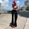 Naranja Infantil# INS Europeo y Americano Chicas Calientes Pantalones Casuales Micro-La Elásticos para Mujer Ajustados Delgados con Volantes Forrados de Felpa Pantalones Micro-La