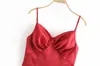Camisola roja ajustada sin tirantes estilo europeo y americano para mujer otoño 6853