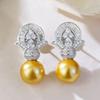 Pendientes Longlongjin de plata 925 con perlas artificiales sintéticas de 11 mm de oro, estilo antiguo, muy populares en TikTok.