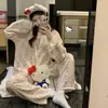 Pijama de algodón nublado de otoño para mujer, cárdigan de cuello redondo, conjunto de ropa de casa de manga larga y pantalón largo estilo coreano ins de dibujos animados para niñas