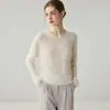 Suéter 100% cachemira pura para mujer, nueva colección otoño/invierno, color liso, intrincadamente bordado con motivos florales, cuello redondo, jersey de punto
