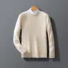 Novo suéter de lã 100% pura, gola redonda espessa, suéter de malha camada interna moda casual de negócios masculino