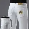 Jeans branco italiano de alta qualidade para homens, estilo fino de verão, calça casual slim fit elástica nova 2026, marca da moda