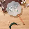 Leque infantil bordado frente e verso estilo tradicional, leque de dança de verão com borlas, leque para traje antigo feminino Hanfu cheongsam