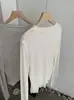 Camiseta de Manga Larga con Cuello Redondo y Volantes Omalai para Mujer, Top de Capa Base Ligeramente Transparente de Moda, Top Sencillo Estilo Coreano 6925