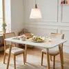 Mesa de Comedor Minimalista Nórdica con Patas de Madera Maciza para Apartamentos Pequeños, Mesa de Comedor Rectangular, Juego de Mesa y Sillas de Comedor Color Crema Estilo Japonés