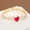 Pulsera de Zirconia Exquisita de Moda con Forma de Corazón de Nuevo Estilo Europeo y Americano, Pulsera de Cobre Puro Versátil Estilo Ins, Joyería al por Mayor