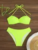 Novo maiô de duas peças liso, estilo europeu e americano, para mulheres, disponível na Amazon, apresentando um design de biquíni sexy de três peças, perfeito para férias na praia.