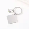 Nuevo llavero de metal cuadrado de acero inoxidable europeo y americano transfronterizo, color láser impreso, material en blanco, redondo, grabado de semilla de mostaza