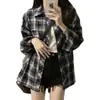 Chaqueta Camisa Camisa Protectora del Sol Delgada Principios de Otoño Top de Manga Larga Retro Americano Estilo Hong Kong Camisa a Cuadros para Mujer