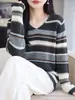 Suéter de punto a rayas color block de lana finamente hilada, estilo francés, corte holgado, un top casual y romántico perfecto para primavera y otoño, un artículo de moda versátil para mujer