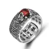 Anel de granada vintage masculino Prata Anti-Tailandesa Sutra do Coração anel único masculino Corindo vermelho Sapo Dourado anel ajustável