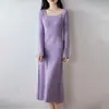 Vestido de Punto 100% Lana Pura para Mujer, Nuevo Vestido Largo Suéter Cuello en U Otoño/Invierno, Elegante Jersey Estilo Oficina