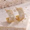 Pendientes de Aro en Forma de C con Banda Ancha y Tachuelas de Zirconia para Mujer, Pendientes de Aro Medio Pesados de Plata Micro-Pavimentados, Pendientes de Fiesta de Lujo Ligero de Gama Alta