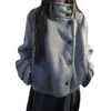 Cárdigan de punto para mujer de otoño e invierno, holgado, color liso, cuello alto, con botones, único, cálido, a prueba de viento, prenda exterior estilo coreano