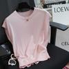 Elegante Francés I00% Lyocell Fresco y Cómodo Cuello Redondo con Manga Corta al Hombro Elegante Casual Tejido de Punto Camiseta