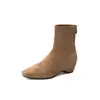 2026 Novas Botas Retrô de Camurça com Retalhos, Aumento Interno de Altura, Elásticas, Emagrecedoras, Femininas, Bico Quadrado, Elegantes, Botas Curtas Emagrecedoras, Botas Meia