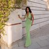Vestido ajustado sexy con falda larga y escote halter, sin espalda, estilo europeo y americano.