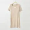Vestido de verano nuevo estilo, empalmado, imitación dos piezas, cuello redondo, manga corta, modal, moda, simple, holgado, talla grande, vestido para casa