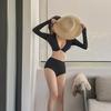 Traje de Banho Popular Coreano Estilo Ins Proteção Solar Manga Longa Aparência Emagrecedora Push-Up para Seios Pequenos Conservador Cintura Alta Cobertura da Barriga Fenda para Mulheres