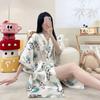 Bata de Noche Transfronteriza de Seda Imitación para Mujer, Kimono de Seda Helada Sexy Estilo Japonés para Baño, Ropa de Dormir de Atar para Verano, Ropa para el Hogar