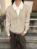 Cardigan de Tricô com Lapela Retro Americano Masculino Solto Casual Versátil Nicho Cor Sólida Casaco Suéter Roupa Masculina Casal