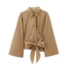 Comercio Exterior 2025 Primavera Nueva Camisa de Popelina para Mujer con Solapa, Manga Larga, Plisada, Lazo, Doble Botonadura 8514458