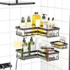Suporte de Canto Adesivo para Chuveiro, com Porta-Sabonete, Porta-Escova de Dentes, Porta-Barbeador e 12 Ganchos, Organizador de Banheiro de Aço Inoxidável à Prova de Ferrugem, Rack de Parede Sem Furos