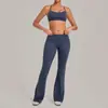Conjunto de Roupa de Yoga Plissada Invisível Qiu Sha para Mulheres com Calças Flare, Decote Halter e Cintura Dobrável Conjunto Esportivo 4686+2257
