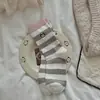 Meias listradas color block, estilo feminino, outono/inverno, meias de algodão sem costura de comprimento médio até a panturrilha, bordado fofo de animal de desenho animado estilo japonês, meias longas