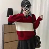 Estilo Coreano Outono/Inverno Preguiçoso Casual Manga Longa Base Tricô Top Feminino Outono/Inverno Retrô Roupa Externa Suéter Polo Feminino