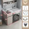 Gabinete de Lavandería para Balcón de Aluminio Tipo Panal Integrado con Lavabo y Tabla de Lavar, Gabinete de Baño, Gabinete para Lavadora