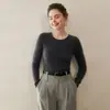 Tejido de punto de cuello redondo para mujer, Tejido de punto de lana sin costuras de cero presión, Tejido de punto versátil ajustado para usar debajo de otras prendas, Tejido de punto fino