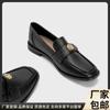 Mocasines Británicos 2024 Primavera y Verano Nuevos Punta Cuadrada Tacón Bajo Zapatos de Cuero para Mujer Slip-on con Moneda Dorada Zapatos Generales Combinan con Todo
