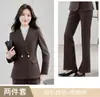 Conjunto de duas peças feminino de blazer de lapela pequena com abotoamento duplo, manga longa, luxo leve, para atacado transfronteiriço, com calça pantalona profissional