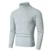 Chaqueta suéter de cuello alto a rayas para comercio exterior transfronterizo para hombre, estilo coreano otoño e invierno, ajuste ceñido, suéter liso cálido, base, en stock