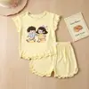 Conjunto Infantil de Verão Menina Verão Fofo Manga Curta Desenho Animado Roupa de Casa Bebê Conjunto de Duas Peças Conjunto de Shorts de Manga Curta