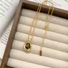 Colar de Pedra Natural Metal Âmbar Maillard para Mulheres Nicho Vintage Personalidade Versátil Brincos Elegantes Corrente de Pescoço Corrente de Lã
