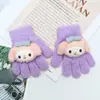 Guantes para niños otoño e invierno cálidos de medio dedo con tapa de dibujos animados lindos de punto con dedos descubiertos para bebé con forro polar engrosado para niños y niñas