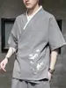 Bata de té Zen estilo chino para hombre, versión fina de verano, cuello diagonal Hanfu, talla grande, corte holgado, bordado de grulla, capa holgada