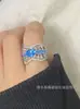 Colar de anel de malha de renda oca de diamante de água-marinha antiga vintage com acessórios de zircônia incrustada alta