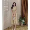Vestido de Chá Estilo Francês Novo Estilo 2024 para Meninas Ligeiramente Cheinhas com Figuras em Formato de Pera, Charmoso e Elegante, Poliéster, Sudeste Asiático