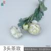 Rosa de té de 3 cabezas en flocado Qianzi Lulian, arreglo escénico, paisaje, flores falsas, boda romántica, arreglo floral de camino, flores de simulación