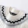 Outono/Inverno 2026 Novo Suéter de Lã Pura Tricô Manga Longa Jacquard Fair Isle Retrô Roupas Infantis